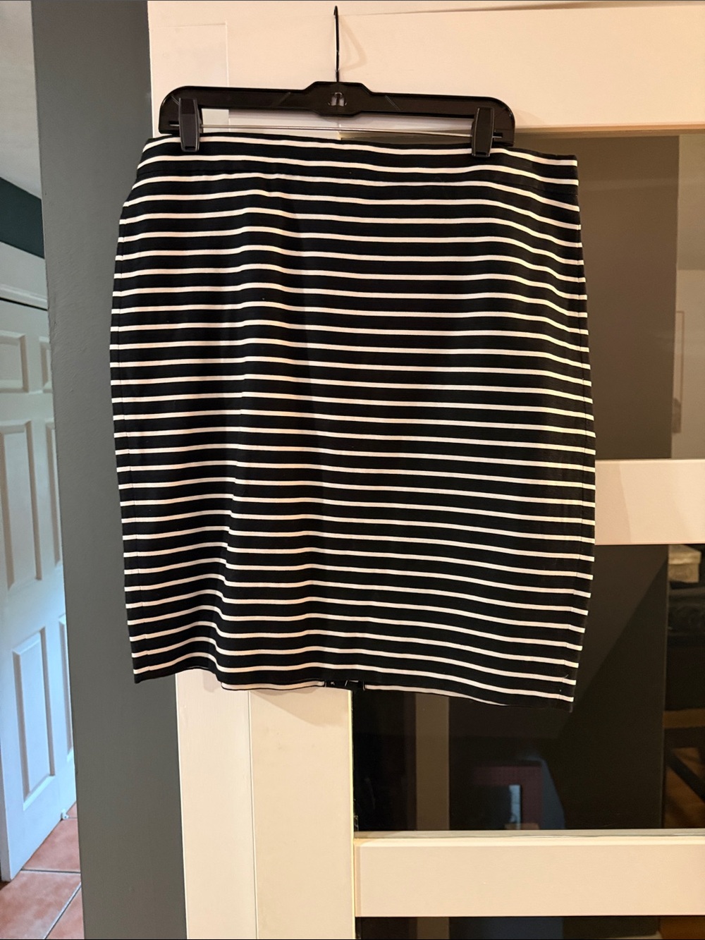 J. Crew Black and White Striped Pencil Skirt